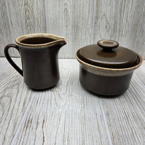 Mikasa Ultima Plus F2000 Creamer & Sugar‎ Bowl Set With Lid Brown Tan Japan MCM - Picture 1 of 11